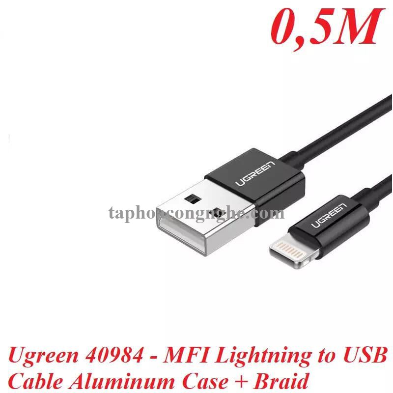 Ugreen 40984 0.5M màu Đen Cáp Lightning sạc + truyền dữ liệu cho iPhone US199 30040984